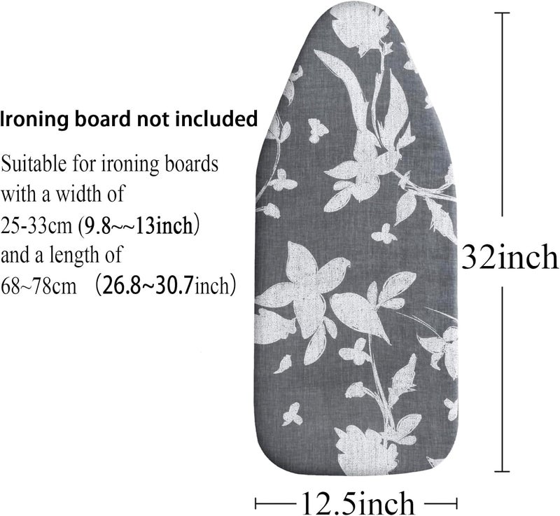 MZXcuin Small Ironing Board Cover Scorch Resistant, Cotton Table top Ironing Board Cover with Padding Heat Reflective Heavy Duty Pad (Grey Floral, 12.5"x32") - Image 1
